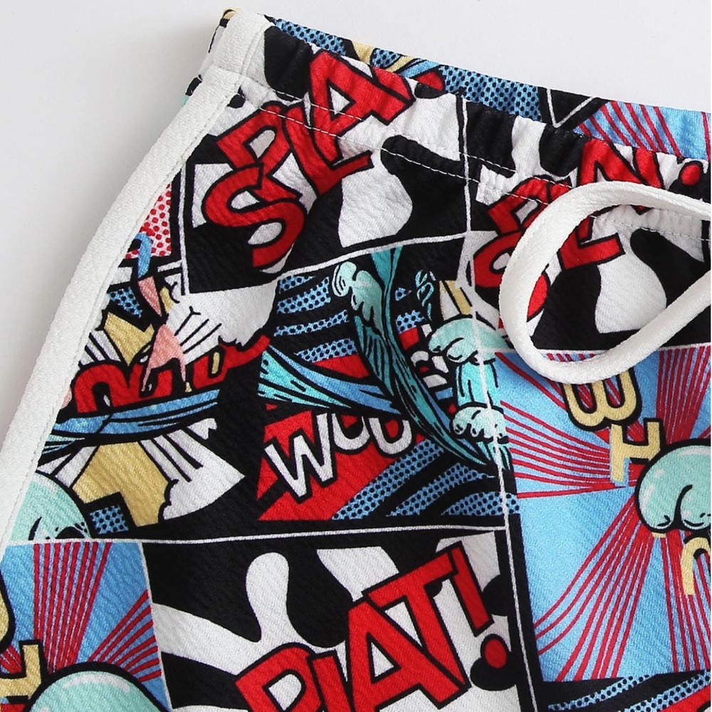 Pop Art Comic Graphic Tie Front Dolphin Shorts - Picture 5 of 7